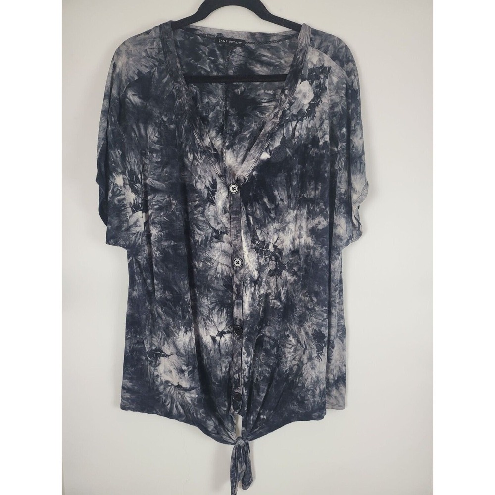 Lane Bryant Faux Button Front Top 18/20 Womens Plus Size Cap Sleeve Grey Black